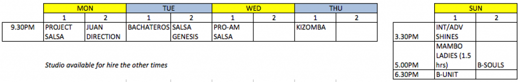 Choreographies timetable