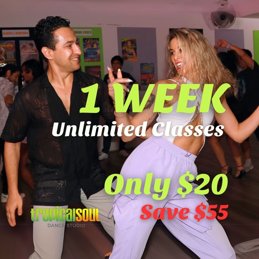 1 Week Unlimited Classes for $20. Start Dancing with us. Trial week